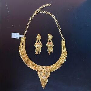 22K Gold Plated India Necklace & Earrings Set
